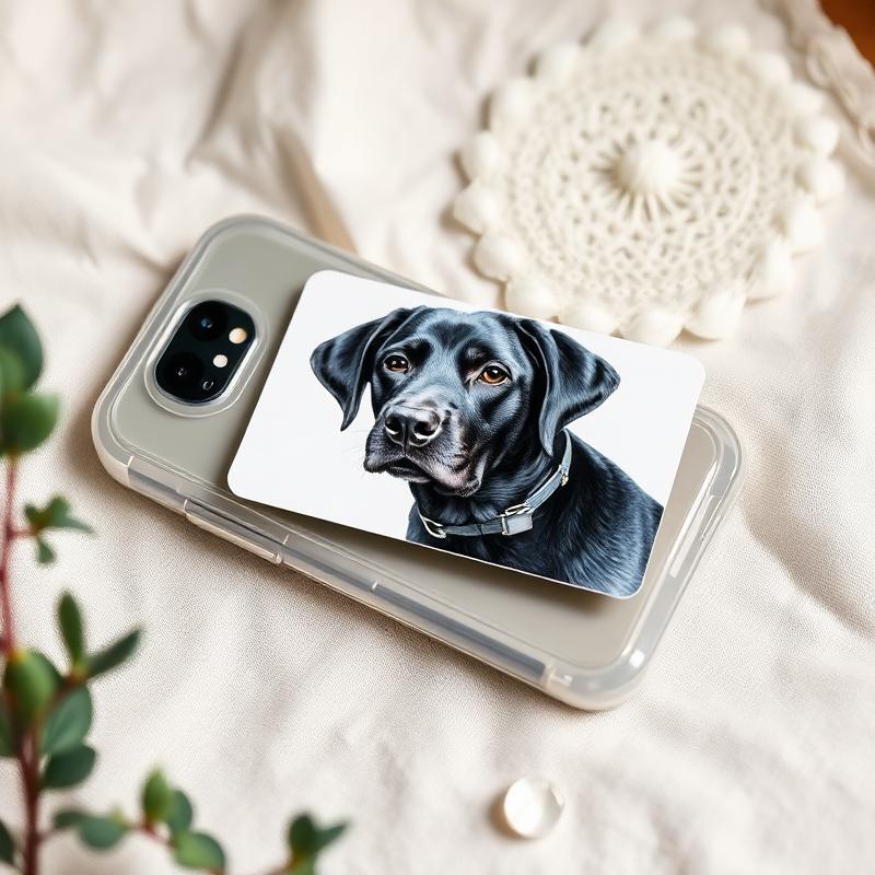 Hand-painted portrait of Milo, black lab